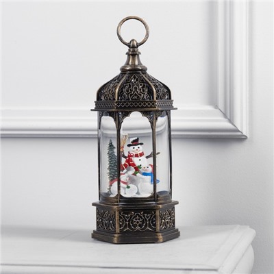 Светодиодная фигура «Фонарь со снеговиками» 13×28.5×12 см, пластик, батарейки ААх3 (не в комплекте), USB, свечение тёплое белое