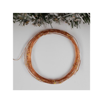 Гирлянда «Нить» 5 м роса, IP20, медная нить, 50 LED, мерцание всех светодиодов, батарейки AAх3 (нет в комплекте), свечение тёплое белое