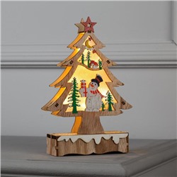 Светодиодная фигура «Ёлка со снеговиком» 12×20×5 см, дерево, батарейки АААх2 (не в комплекте), свечение тёплое белое
