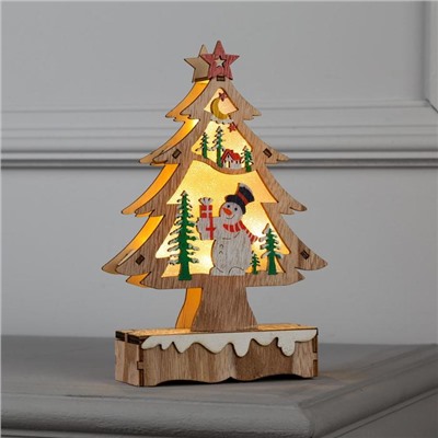 Светодиодная фигура «Ёлка со снеговиком» 12×20×5 см, дерево, батарейки АААх2 (не в комплекте), свечение тёплое белое