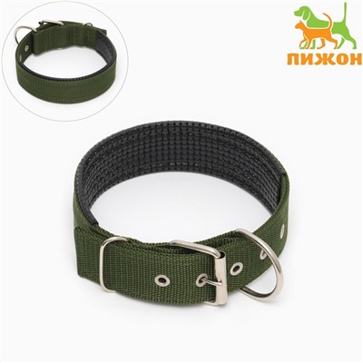 Ошейник «Комфорт», 60×4 см, ОШ 44-54 см, комбинированный, полиэстер, искусственная кожа, зелёный