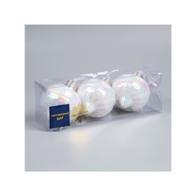 Набор ёлочных шаров «Ретро», 3 шт., 8×7 см, 3 LED, от батареек AG13×9, свечение тёплое белое