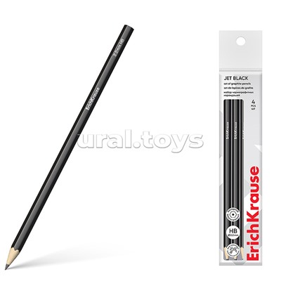 Набор из 4 чернографитных карандашей Jet Black, шестигранных, HB (в пакете)