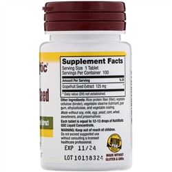 NutriBiotic, экстракт семян грейпфрута, 125 мг, 100 таблеток