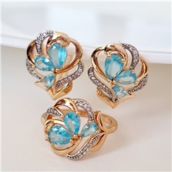 Комплект ювелирная бижутерия коллекция  "Дубай" серьги и кольцо 18 р, покрытие: позолота, вставка: фианиты, цвет: светло-голубой, арт.217.283-18
