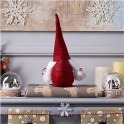 Светодиодная фигура «Гном красный в колпаке» 12×22×11 см, текстиль, батарейки AG10×3 (в комплекте), свечение тёплое белое