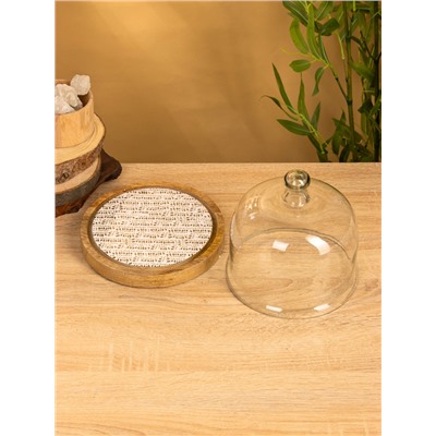 Клош стеклянный, 20×20×20 см, дерево