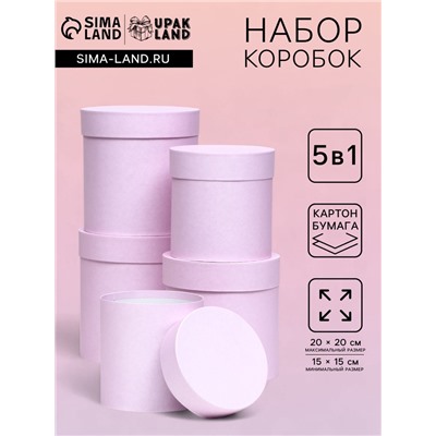 Набор круглых подарочных коробок 5 в 1 «Пыльная роза», 20×20 - 15×15