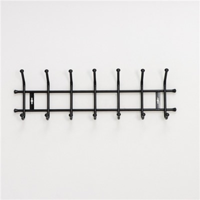 Вешалка настенная на 7 крючков, 69×21,5 см, чёрная