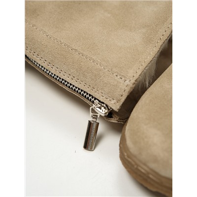 Ботинки женские бежевые замшевые на молнии, литая подошва