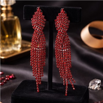 Серьги длинные висячие со стразами "Вечерние", цвет: красный, арт.012.021