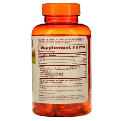 Sundown Naturals, рыбий жир, 1000 мг, 144 капсулы