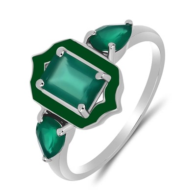 Кольцо, зеленый агат , эмаль, Совершенство