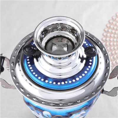 Набор посуды «Жостово на синем», 3 предмета: самовар 3 л, заварочный чайник 0.7 л, поднос