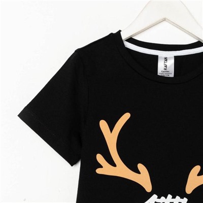 Футболка детская KAFTAN: Xmas little one, чёрная, размер 30, рост 98-104 см