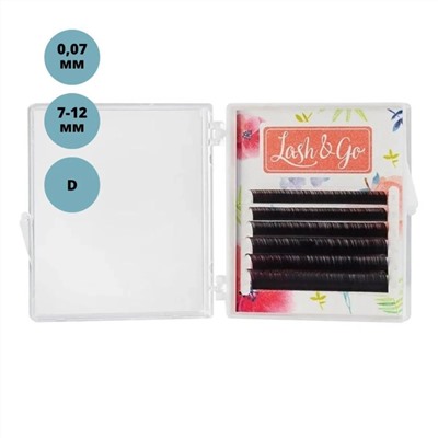 Lash&Go Ресницы на ленте 6 линий 7-12 мм, D, 0,07 мм, черный 12647