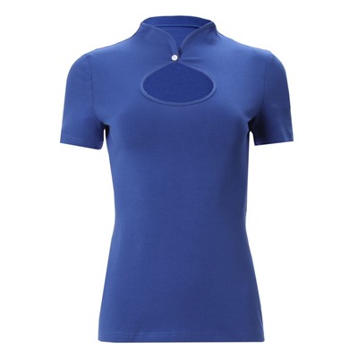 Футболка женская с вырезом MINAKU: Basic line, синяя, размер 44