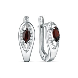 Серьги из серебра с гранатом и фианитами родированные 2-2920-001