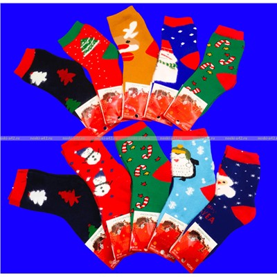 Лиза термоноски детские внутри махра Новогодние арт. 5330