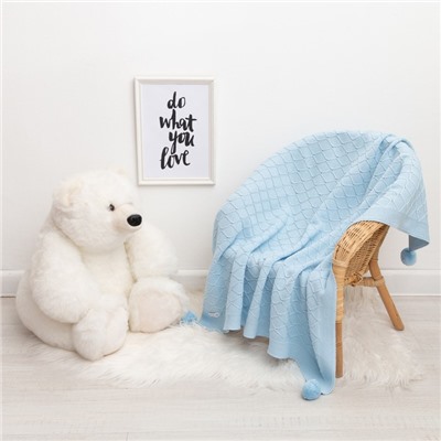 Вязаный плед Крошка Я Рисунок ромб, 90×90 см, цвет голубой