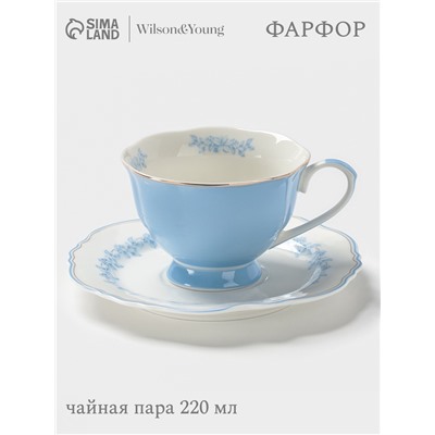 Чайная пара WY Royal blue, фарфор, 220 мл, голубая