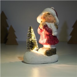 Фигурка светящаяся керамика «Малышка в красном платьице у ёлочки», 11.7×7×16 см