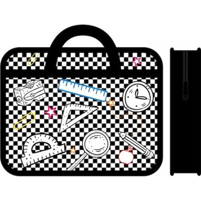 Папка пластиковая А4 на молнии с ручками 33х26х10 см ПМ-А4-251 "ШКОЛЬНЫЙ НАБОР" с расширением Пчелка