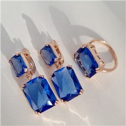 Комплект ювелирная бижутерия коллекция  "Дубай" серьги и кольцо 17 р, покрытие: позолота, вставка: фианиты, цвет: синий, арт.313.006-17