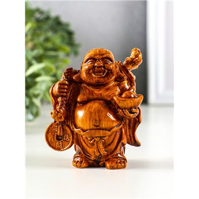 Нэцкэ фигурка полистоун под дерево «Хотей. Богатство», 7.2×6.8×9.2 см