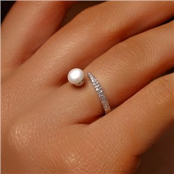 Кольцо разъемное ювелирная бижутерия, покрытие посеребрение, вставка: фианиты и жемчуг натуральный, арт.219.369