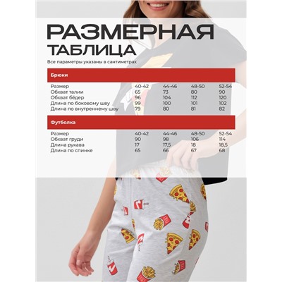 Пижама женская (футболка, брюки) KAFTAN Pizza, размер 44-46, чёрная