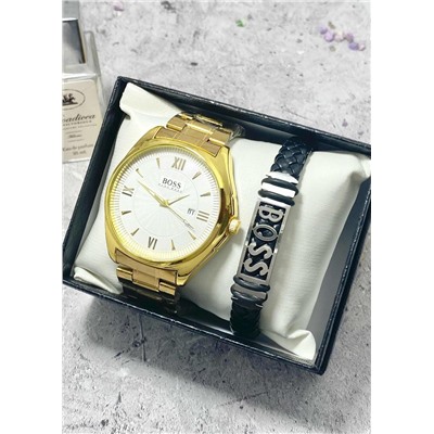 Подарочный набор для мужчины часы и браслет + коробка #22853367