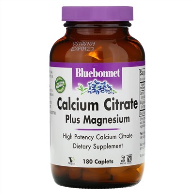 Bluebonnet Nutrition, цитрат кальция с магнием, 180 капсул