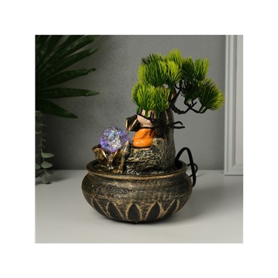 Фонтан настольный с подсветкой «Маленький Хотей у дерева», от сети, 16×18×24 см, МИКС