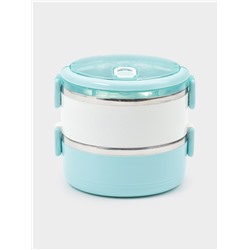 Ланч бокс TAKE IT EASY «Милави», 1.1 л, ёмкость 500 мл, 2 уровня,, сохраняет тепло 2 ч, нержавеющая сталь, белый, голубой