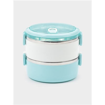 Ланч бокс TAKE IT EASY «Милави», 1.1 л, ёмкость 500 мл, 2 уровня,, сохраняет тепло 2 ч, нержавеющая сталь, белый, голубой