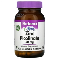 Bluebonnet Nutrition, пиколинат цинка, 50 мг, 100 вегетарианских капсул