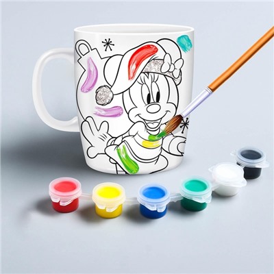 Кружка под раскраску на новый год «Микки Маус и его друзья», 300 мл, набор для творчества