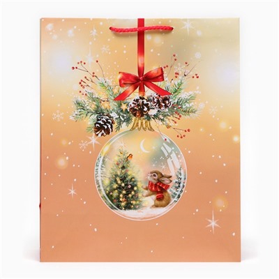 Пакет подарочный новогодний ламинированный «Стеклянный шар», 26×32×12 см