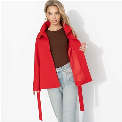 Жакет‑кейп на подкладе, Дикое притяжение (с поясом, красный)