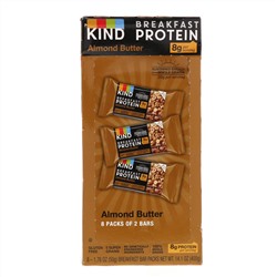 KIND Bars, Протеин для завтрака, миндальное масло, 8 упаковок по 2 батончика, по 1,76 унции (50 г) каждый
