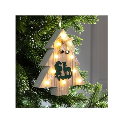 Ёлочная игрушка «Ёлочка с Дедом Морозом и оленем», 16×14×3, от батареек АААx2, свечение тёплое белое