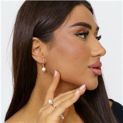 Комплект ювелирной бижутерии коллекция "Дубай" серьги и кольцо, покрытие: позолота, вставка: иск.жемчуг, р-р 18, 80129, арт.214.832-18