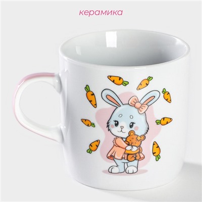 Кружка Доляна «Лапочка зайка», 230 мл, керамика, белая