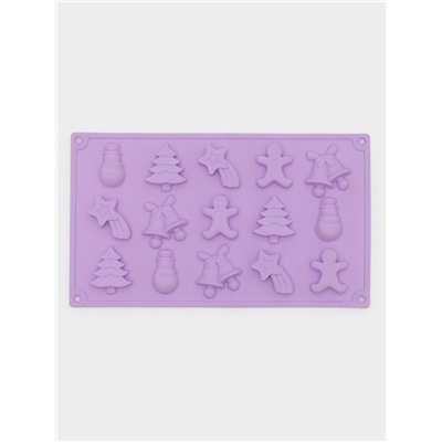 Форма для конфет и шоколада новогодняя Доляна «Ёлочки - иголочки», силикон, 30×17.3×1.3 см, 15 ячеек, сиреневая
