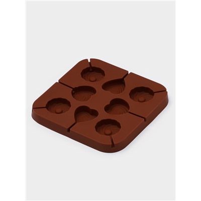 Форма для леденцов Доляна «Свидание», силикон, 14.5×14.5×1.5 см, 8 ячеек (3.5×3.5 см), с палочками, коричневая