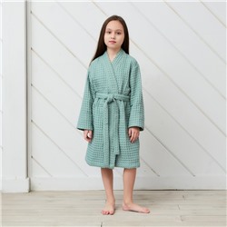 Халат вафельный детский Крошка Я "Boho" размер 32 (110-116 см) цвет мятный, 100% хлопок 290 г/м2
