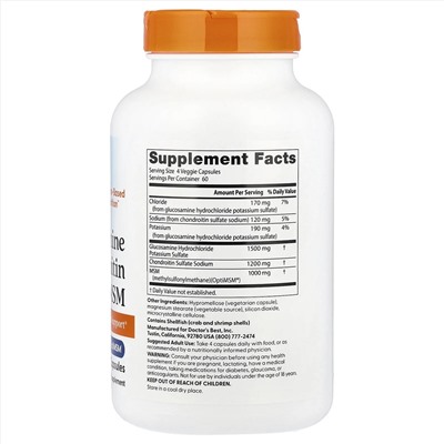 Doctor's Best, глюкозамин, хондроитин и МСМ с OptiMSM, 240 вегетарианских капсул