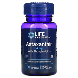 Life Extension, астаксантин с фосфолипидами, 4 мг, 30 капсул