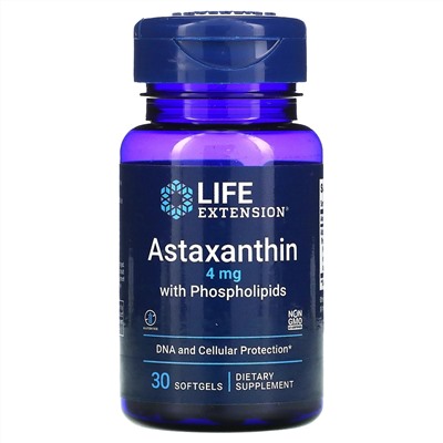 Life Extension, астаксантин с фосфолипидами, 4 мг, 30 капсул